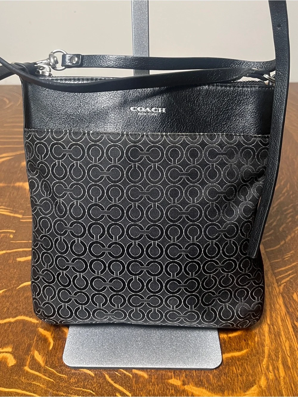 Coach Optic C Black & Silver Signature Messenger Crossbody